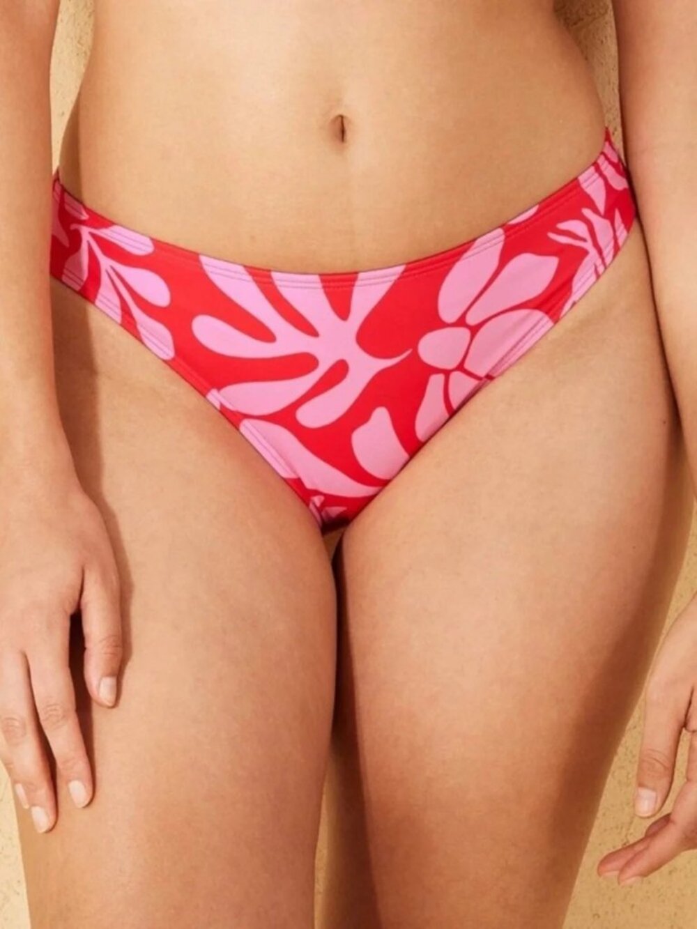 NEW Shade & Shore Floral Print Low-Rise Cheeky Bikini Bottom - Red - Size XL